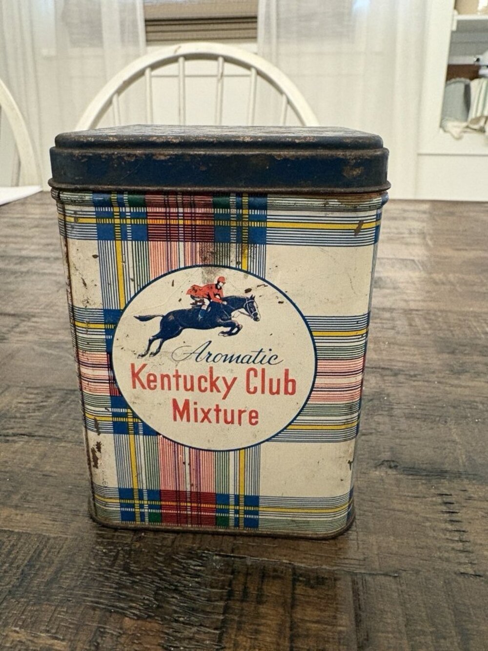 Kentucky Club Tobacco Mixture Empty Plaid Tin Wheeling WV USA Union Made